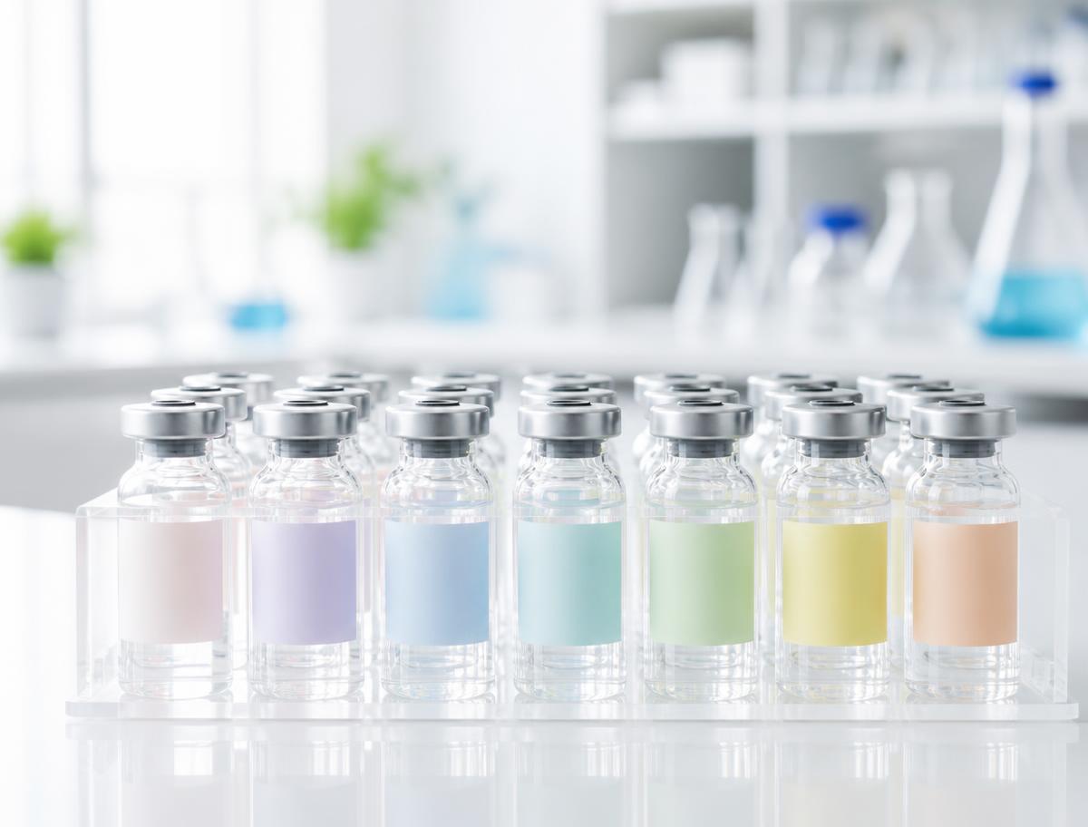 Rack of sealed research reference vials