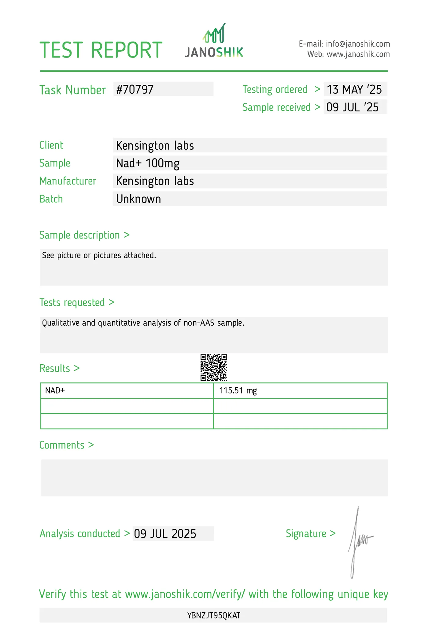NAD+ — 500mg certificate of analysis