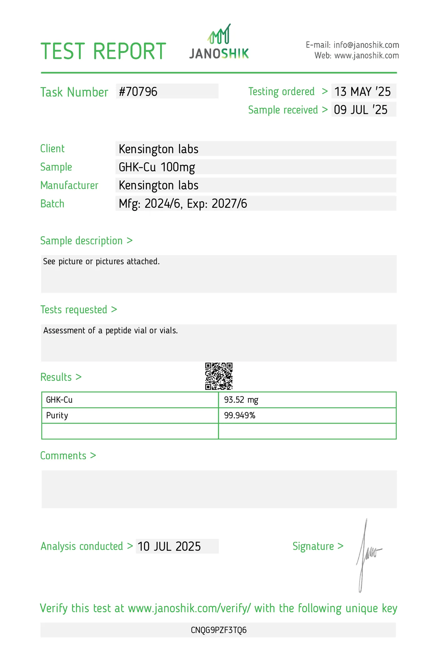 GHK-Cu — 100mg certificate of analysis